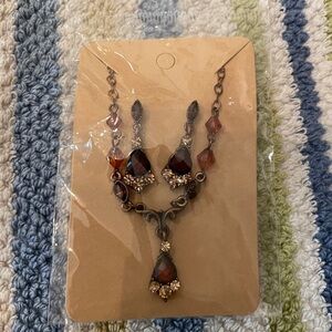 Elegant Brown Teardrop Necklace and Earring Set